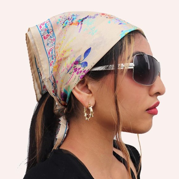 NWT Beige 100% Silk Bandana - Picture 2 of 5